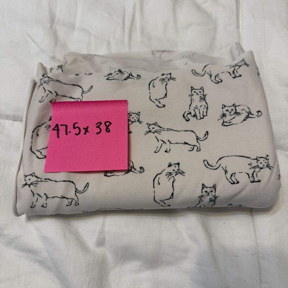 Shabby Chic Cream Black Cat Print Fabric Remnant Approx. 47.5 x 38 Inches